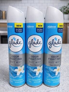Lot Of 3 Glade Aqua Waves Air Freshener Spray 8 oz Each